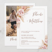 Blush Boho Floral Pampas Grass Wedding Invitation Kaart (Voorkant / Achterkant)