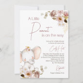 Blush Boho Floral Peanut Elephant Baby shower Kaart (Voorkant)
