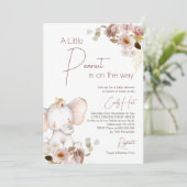 Blush Boho Floral Peanut Elephant Baby shower Kaart (Staand voorkant)