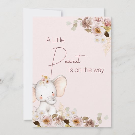 Blush Boho Floral Peanut Elephant Baby shower Kaart (Achterkant)