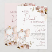 Blush Boho Floral Peanut Elephant Baby shower Kaart (Voorkant / Achterkant)