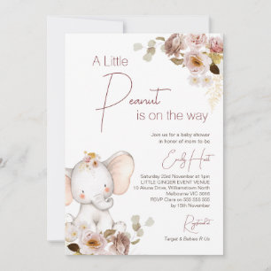 Blush Boho Floral Peanut Elephant Baby shower Kaart