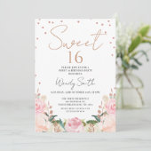 Blush Boho Floral Roos Gold Sweet 16 Verjaardag Kaart (Staand voorkant)