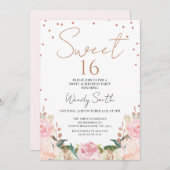 Blush Boho Floral Roos Gold Sweet 16 Verjaardag Kaart (Voorkant / Achterkant)