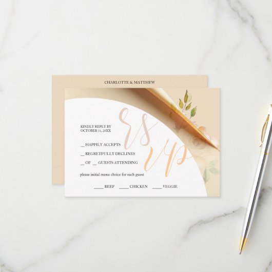 Blush Boho Floral Rozen Waterverf Budget RSVP Kaartje (Voorkant / Achterkant in situ)