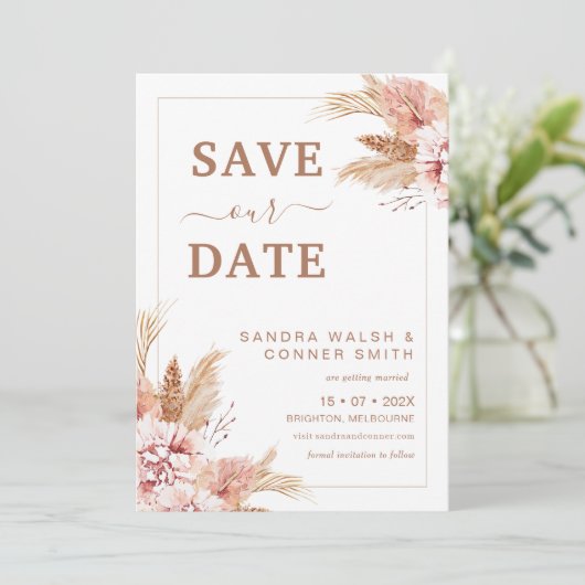 Blush Boho Floral Save The Date Kaart (Staand voorkant)