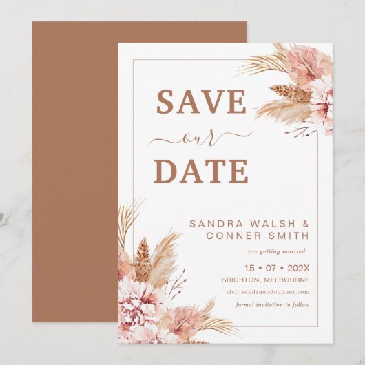 Blush Boho Floral Save The Date Kaart (Voorkant / Achterkant)
