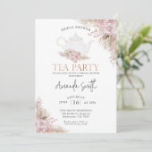 Blush Boho Floral Tea Party Vrijgezellenfeest Kaart (Staand voorkant)