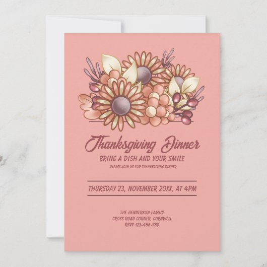 Blush Boho floral Thanksgiving Diner Kaart (Voorkant)