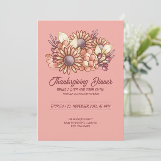 Blush Boho floral Thanksgiving Diner Kaart (Staand voorkant)