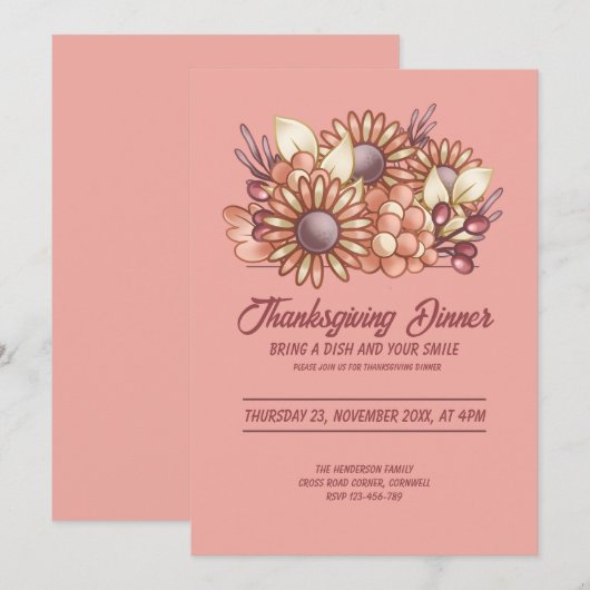 Blush Boho floral Thanksgiving Diner Kaart (Voorkant / Achterkant)