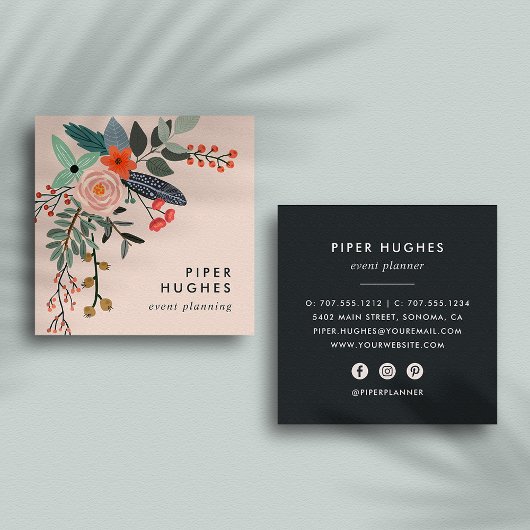 Blush | Boho Floral Vierkante Visitekaartje