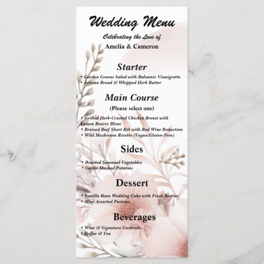 Blush Boho Floral Wedding Menu Kaart (Voorkant)
