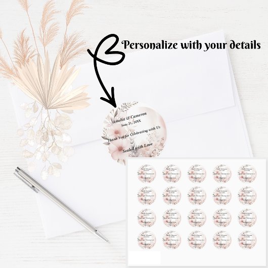 Blush Boho Floral Wedding Ronde Sticker