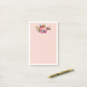 Blush Boho Florals White Monogram Post-it® Notes (Op bureau)