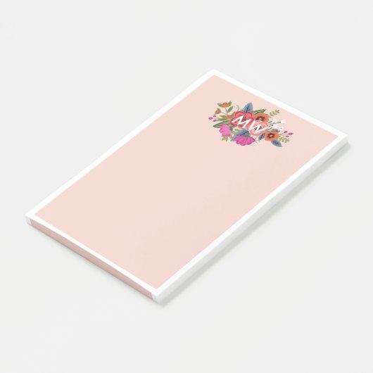 Blush Boho Florals White Monogram Post-it® Notes (Schuin)