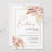 Blush Boho Pampas Grass 21st Birthday Invitation Kaart (Voorkant)