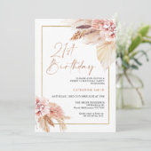 Blush Boho Pampas Grass 21st Birthday Invitation Kaart (Staand voorkant)