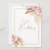 Blush Boho Pampas Grass 21st Birthday Invitation Kaart (Achterkant)