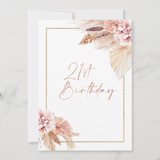 Blush Boho Pampas Grass 21st Birthday Invitation Kaart (Achterkant)