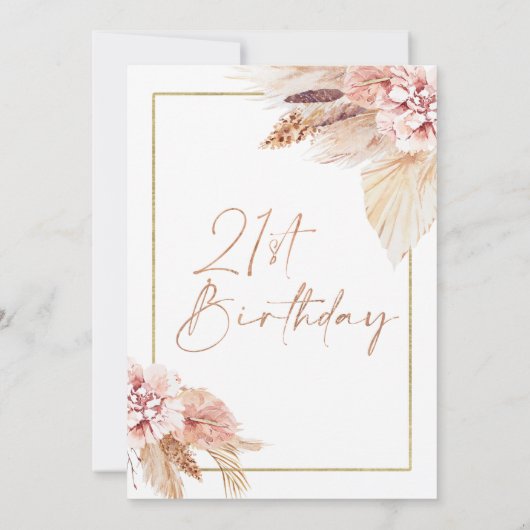 Blush Boho Pampas Grass 21st Birthday Kaart (Achterkant)