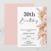Blush Boho Pampas Grass 30th Birthday Invitation Kaart (Voorkant / Achterkant)