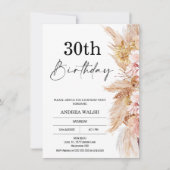 Blush Boho Pampas Grass 30th Birthday Invitation Kaart (Voorkant)
