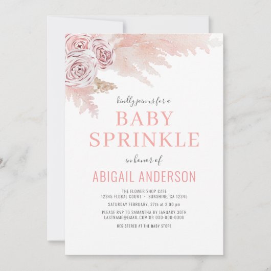 Blush Boho Pampas Grass Baby Sprinkle Invitation Kaart (Voorkant)