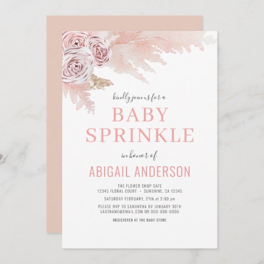 Blush Boho Pampas Grass Baby Sprinkle Invitation Kaart (Voorkant / Achterkant)