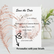 Blush Boho Pampas Grass Save the Date Kaart
