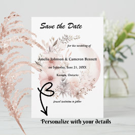 Blush Boho Pampas Grass Save the Date Kaart