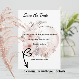 Blush Boho Pampas Grass Save the Date Kaart