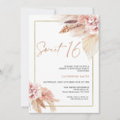 Blush Boho Pampas Grass Sweet 16 Birthday Kaart (Voorkant)