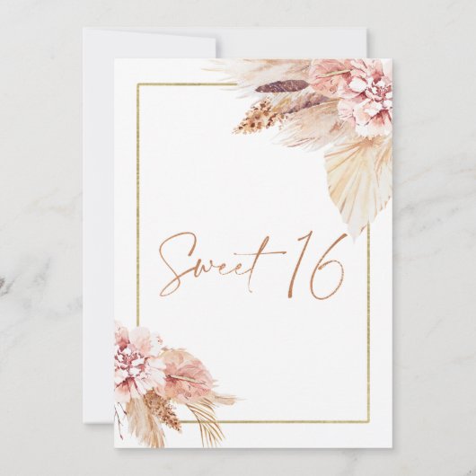 Blush Boho Pampas Grass Sweet 16 Birthday Kaart (Achterkant)