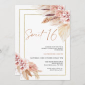Blush Boho Pampas Grass Sweet 16 Birthday Kaart (Voorkant / Achterkant)