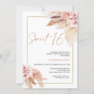 Blush Boho Pampas Grass Sweet 16 Birthday Kaart
