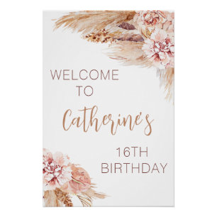 Blush Boho Pampas Grass Sweet 16 Birthday Perfect Poster