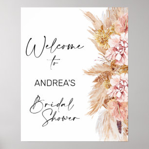 Blush Boho Pampas Grass Vrijgezellenfeest Welkom Poster