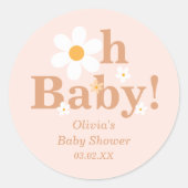 Blush Boho Retro Daisy Oh Baby shower Ronde Sticker (Voorkant)