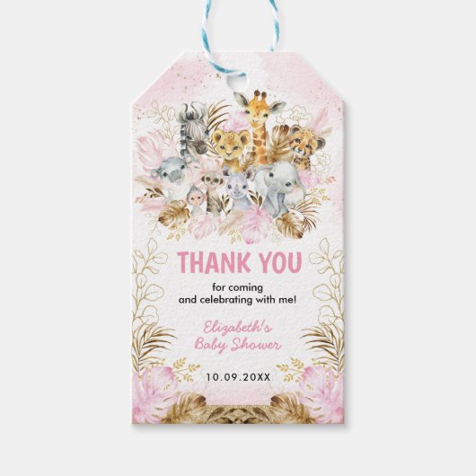 Blush Boho Safari Animals Baby shower Hartelijk da Cadeaulabel (Voorkant)