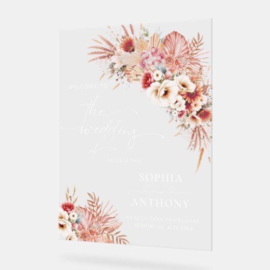 Blush Boho Terracotta Bloemen Acryl Trouwbord Acryl Bord (Hoek)