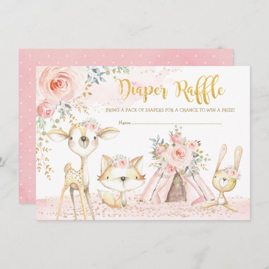 Blush Boho Tribal Woodland Diaper Raffle Informatiekaartje (Voorkant / Achterkant)