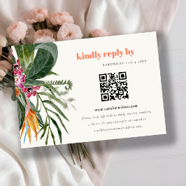 Blush Boho Tropische Bloemen Bruiloft QR Code RSVP Informatiekaartje