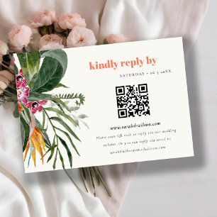 Blush Boho Tropische Bloemen Bruiloft QR Code RSVP Informatiekaartje