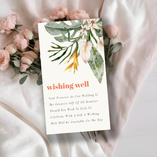 Blush Boho Tropische Bloemen Bruiloft Wishing Well Informatiekaartje