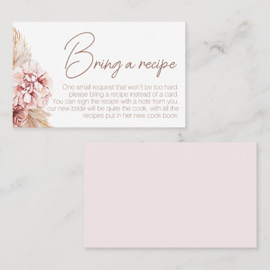 Blush Boho Vrijgezellenfeest Recept Kaart Aanvraag Visitekaartje (Voorkant / Achterkant)