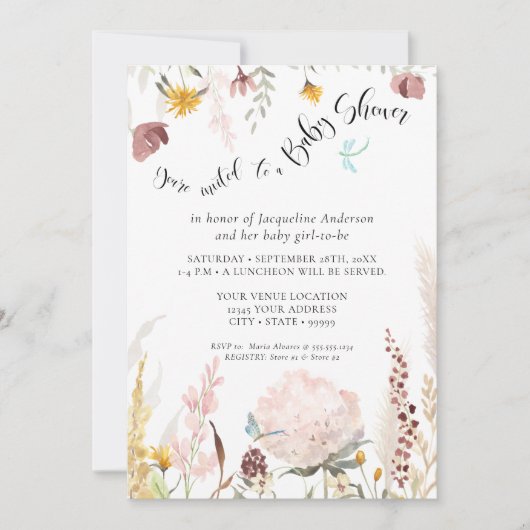 Blush BOHO Waterverf Floral Butterfly Baby Girl Kaart (Voorkant)