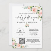 Blush Boho Wedding Moderne Minimale QR Code Foto Kaart (Voorkant)
