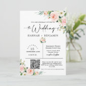 Blush Boho Wedding Moderne Minimale QR Code Foto Kaart (Staand voorkant)