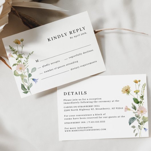 Blush Boho Wildflower Elegante bruiloft RSVP-kaart RSVP Kaartje